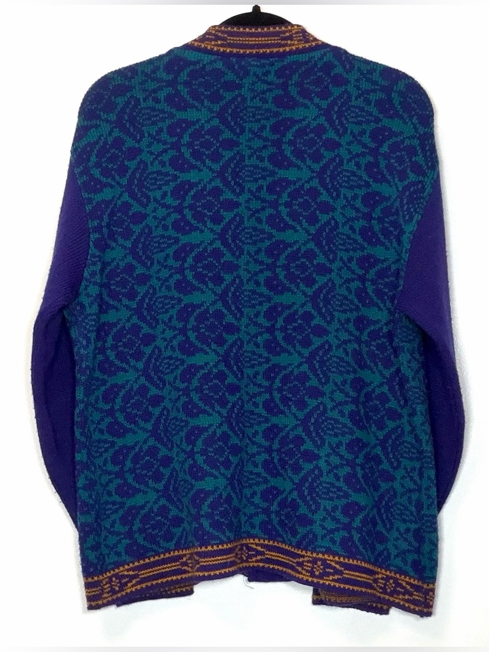 Vintage Italian Purple & Teal Patterned Wool Blend Cardigan Sweater - Picture 2 of 6